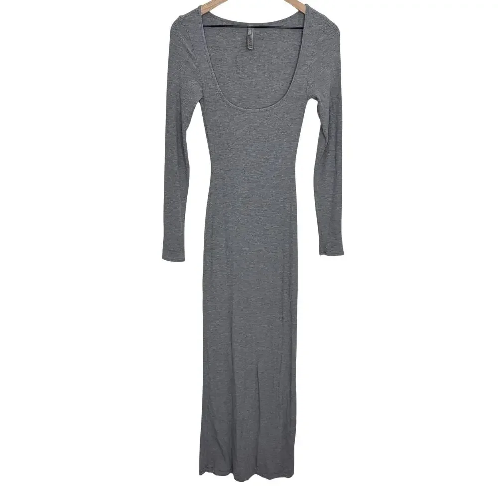 Skims Soft Lounge Long Sleeve Dress Maxi Gray Size Small